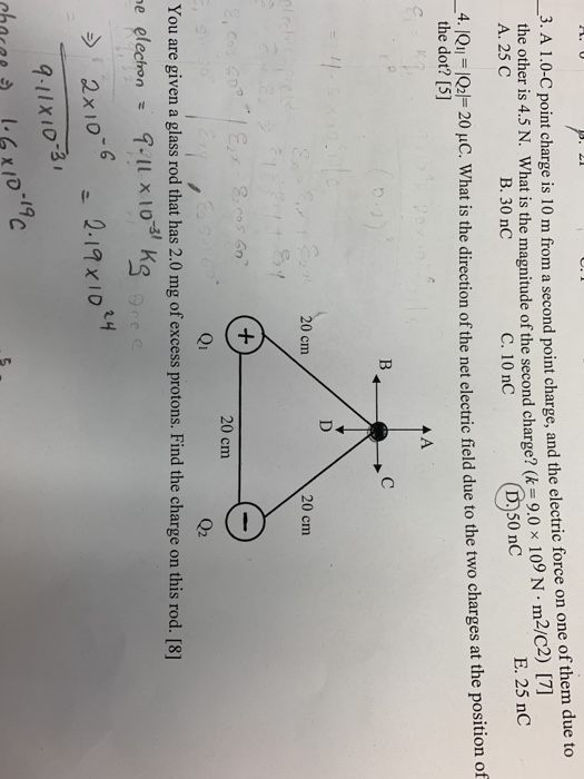 3 A 1 0 C Point Charge Is 10 M From A Second Point Charge And The