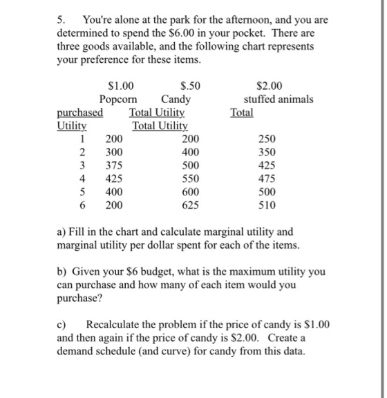 5. Youre alone at the park for the afternoon, and you are determined to spend the $6.00 in your pocket. There are three good
