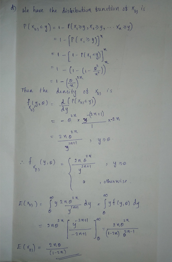 d) We have the distribution tunition of toy is. P(X., EY) = 1- P(x, y, X , 74, ... X, Y) = 1-{P ( x, 3, 4)] = 1- (1 - P(x, y)