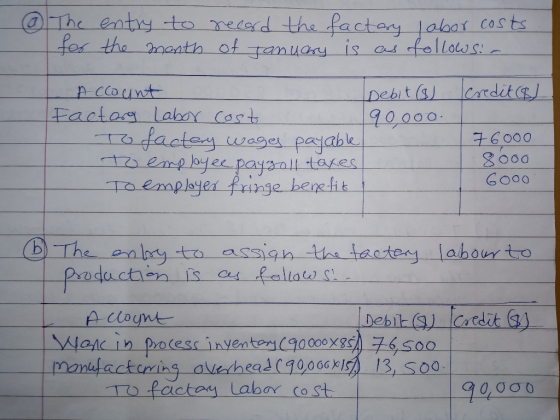 @ The for entry to record the the month of January factory labor costs. is as follows: Credit (8) L Account Ibebit (3) Factor