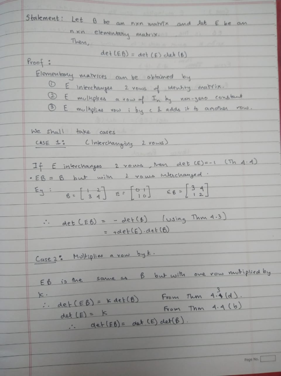 Stalement! and Let nxn let B be an nxn matrix elementary matrix. E be an Then, det LEB) = det (E) det (6) Proof : Elementary