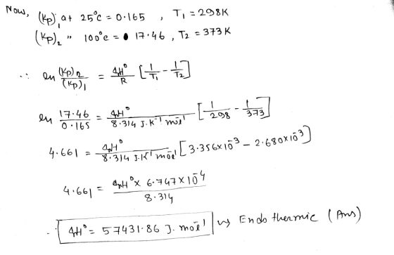 How, (kp) at 25°C = 0.165 , T, = 298K (ko), 100e = 0 17:46 , Tz = 373K .: en lyon - 240 L ta] en la ri mon [ 296 - 473] 4.6
