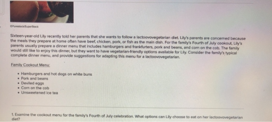Purchaserstock Sixteen-year-old Lily recently told her parents that she wants to follow a lactoovovegetarian diet. Lilys par