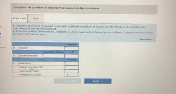 Complete this question by entering your answers in the tabs below. Req A and B Reqc ok a. Compute the amount of goodwill reco