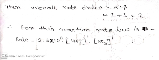 - Then over all rate order a atß = 1+1=2 4 for this reaction nate law is Rate = 2.6**0! [10,] [800] CScanned with CamScanne