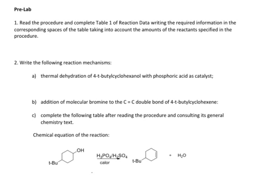 Pre-Lab 1. Read the procedure and complete Table 1 of Reaction Data writing the required information in the corresponding spa