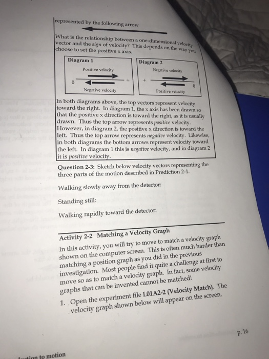 represented by the following arrow What is the relationship between a one-dimensional vector and the sign of velocity? This d