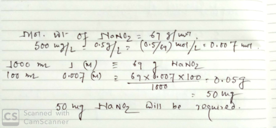 mot. wi- os NONO = 67 g/mer, 500 mg/l ? 0.5g/? (0.5/69) mot / 10.00 of not 1000 m (M) = 69 g HaNO2 100 m 0.007 M) ² 69 x 8.00