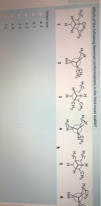 Which of the following Newman conformations is the third most stable? НСТchs CH3 CH3 не е, не існ, н, ң, не снне нен н сня нс