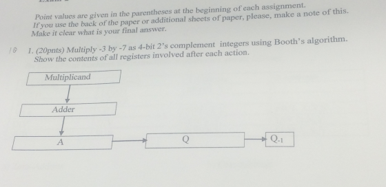 Point values are given in the Parentheses at the b