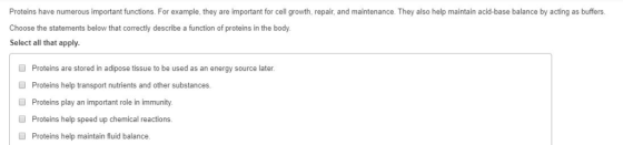 Proteins have numerous important functions. For example, they are important for cell growth, repair, and maintenance. They al