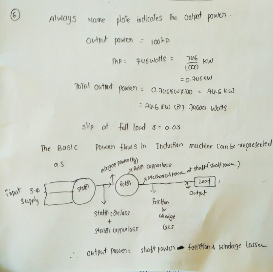 Alwoys Notme plate indicales the Output pouden output powenご100hp icco Toicl output putno.uckwx(oouG cd slip of fall lood s 0 03 lhe Basic Powen flauls in Induchon machine Can be repsejentea a S Load Stata guppy gtato cõeloss oindge loss
