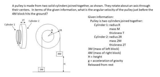R A pulley is made from two solid cylinders joined together, as shown. They rotate about an axis through their centers. In te