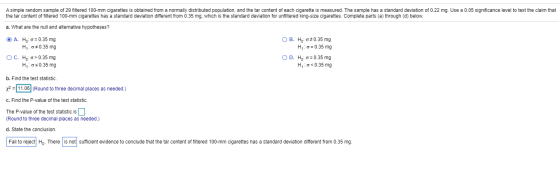 A simple random sample of 29 filtered 100-mm cigarettes is obtained from a normally distributed population, and the tar conte