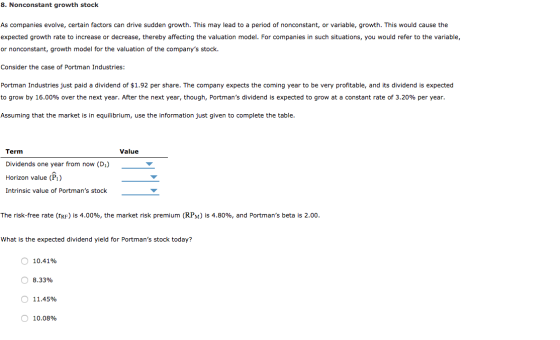 8. Nonconstant growth stock As companies evolve, certain factors can drive sudden growth. This may lead to a period of noncon