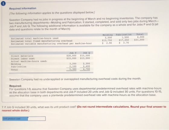 Required information [The following information applies to the questions displayed below) Sweeten Company had no jobs in prog