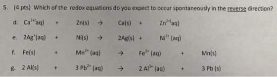 Which of the redox equations do you expect to occu