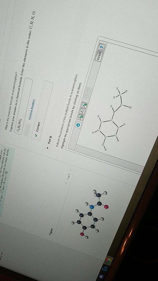 Express your answer as a chemical formula. Enter the elements in the order: C, H, N, O C&H, NO2 Correct Part B Indicate the p
