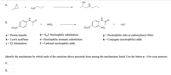 IZ - Å رام Hyv . — no HNO3 + H2O CH30 CH3O NO2 a = Proton transfer b = Lewis acid/base c=E2 elimination d = Sn2 Nucleophilic