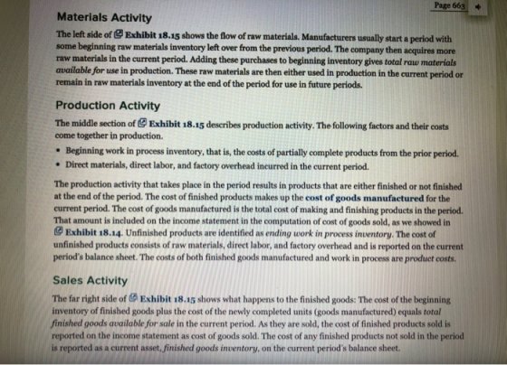 Page 663 Materials Activity The left side of Exhibit 18.15 shows the flow of raw materials. Manufacturers usually start a per
