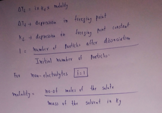 AT: ix key mdlalily in freeging poist Iveeging Pent (onstant Ke dpvession in Particles after disso ciation i hamber of Initia