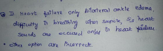 I Heart failure only Bilateral ankle edema, difficulty is breathing when scepire, S3 heart sounds are occurred only is heart