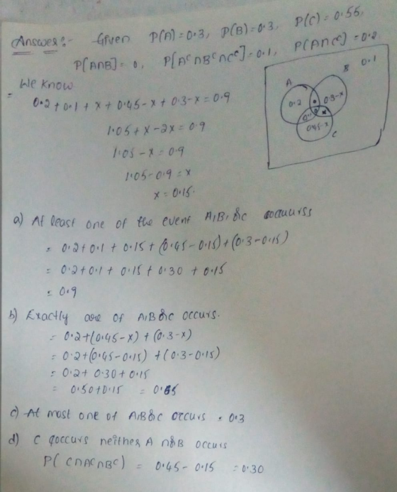 hle Know los-049 1105-09 : у Af least one of the event HiBBc sous xactly e of AiB c occurs 0 03001s c) At most one of A1B6c orcus0 3