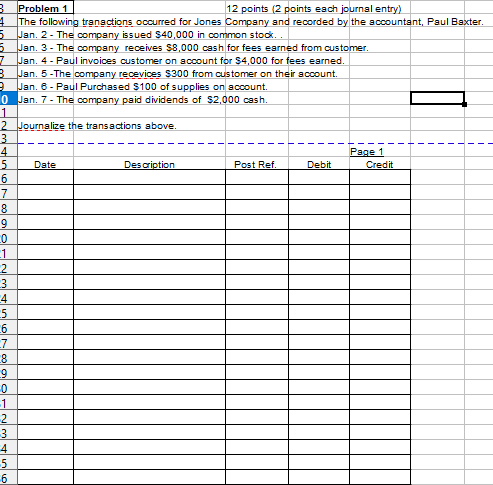 3 Problem 1 12 points 2 points each journal entry) 4 The following tranactions occurred for Jones Company and recorded by the