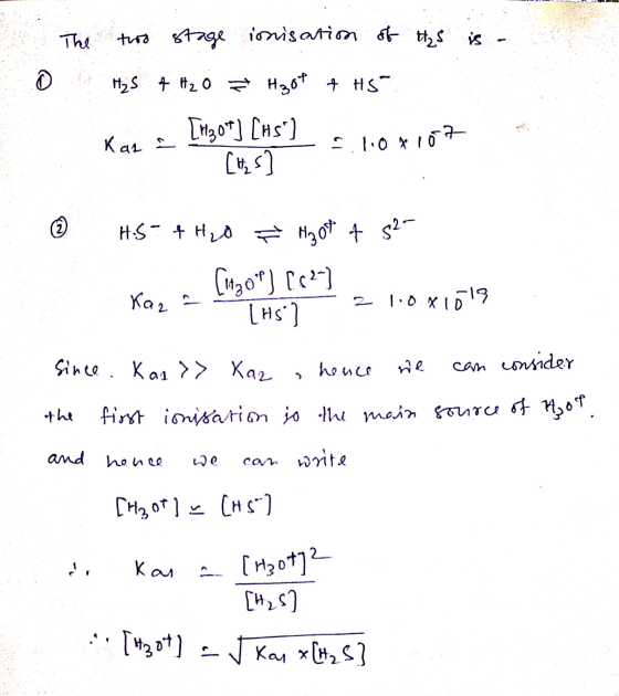 1. The two stage ionisation of this is a o his 4 H2O ² H30t + H5 Km [Mgo) [Hs) slotroz [Hz 5] J H.S 4 H₂O H304 + s2- [1120