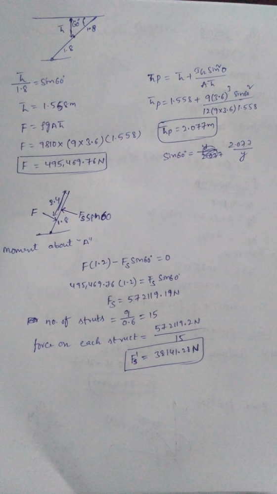 12(9x3.6)5S 9 momant about A Eh no.of stuts =配ち15 oic a on each st vuct