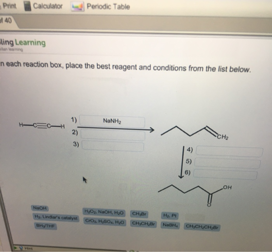 Print Calculator Periodic Table of 40 ling Learning lan learning in each reaction box, place the best reagent and conditions