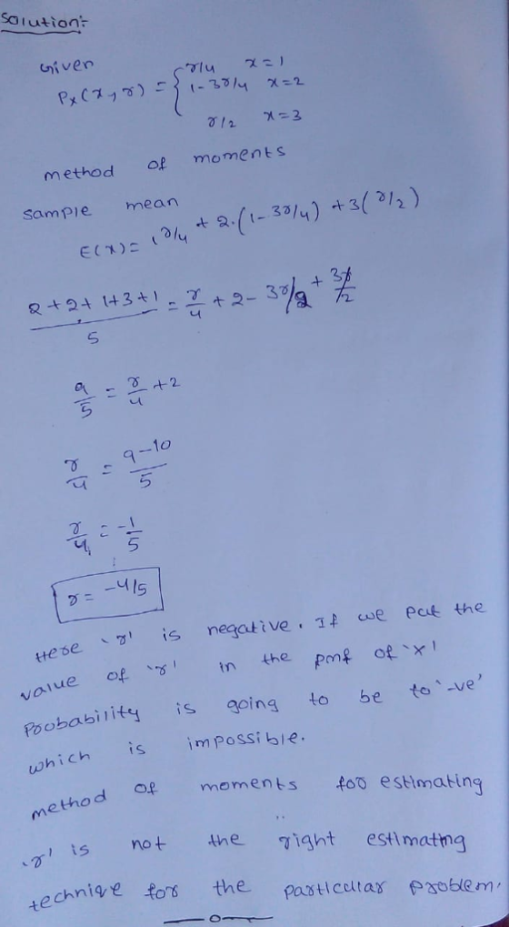 Salutton: Given method of moments Sampie mean E(%) 5 10 u ls se 、 is negative. 1卓 cue eak the ttese the pm ot x alue of、 in Poobabiits going to be to ve hich is impossible d o moments foo estimating s not theight estlmatng oblem