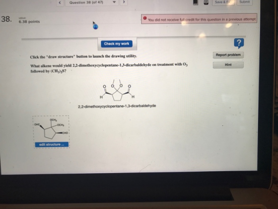 Question 38 of 47) Submit 38. 6.38 points You did not receive full credit for this question in a previous attempt Check my wo