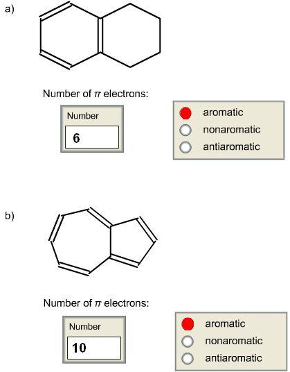a) Number of Tr electrons: aromatic Number nonaromatic O antiaromatic b) Number of TT electrons: aromatic O nonaromatic O ant