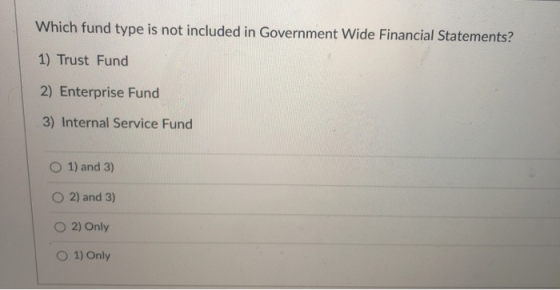 Which fund type is not included in Government Wide Financial Statements? 1) Trust Fund 2) Enterprise Fund 3) Internal Service