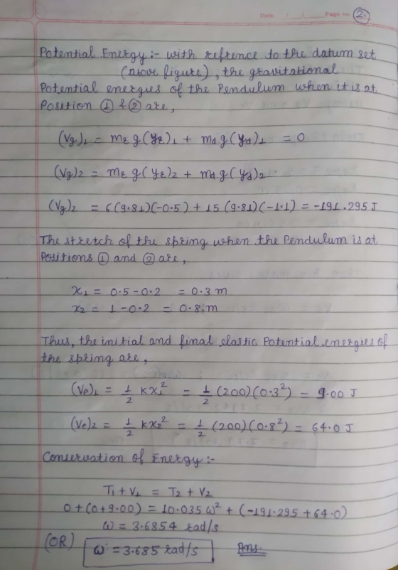 Page no Potential Energy - with refrence to the datum sets (above figute), the gravitational Potential energies of the Pendul