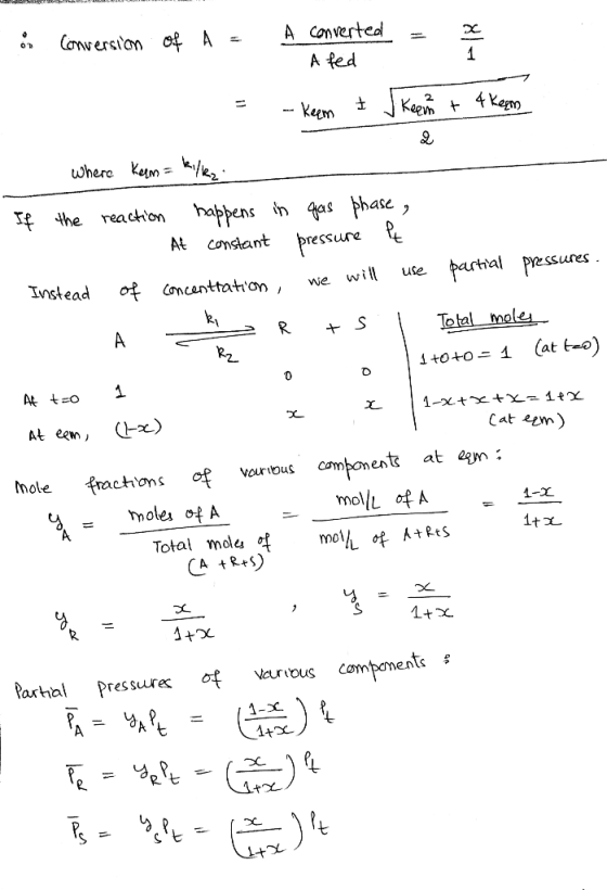 · Conversion of A A onverted A fed where Ketn Tt the reacthion hapbens in hase , At condant hessure Cmcanttatron, we w Inste