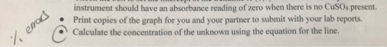 instrument should have an absorbance reading of zero when there is no CuS04 present. Print copies of the graph for you and yo