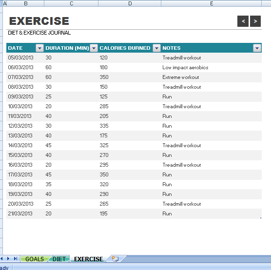 А в EXERCISE DIET & EXERCISE JOURNAL 120 DATE 05/03/2013 06/03/2013 07/03/2013 08/03/2013 09/03/2013 10/03/2013 11/03/2013 12