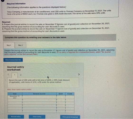 Required information (The following information applies to the questions displayed below) Tracy Company, a manufacturer of ai