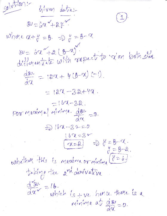 solution Given datrair Q = 6xtar where at y = 8. =) = 8-k W = ax +2 (8-25 del ferentiate with repect to con both say olem = 1