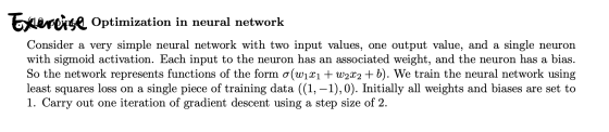 Exercise Optimization in neural network Consider a very simple neural network with two input values, one output value, and a