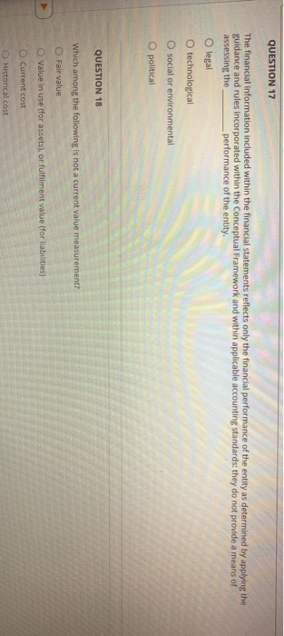 QUESTION 17 The financial information included within the financial statements reflects only the financial performance of the