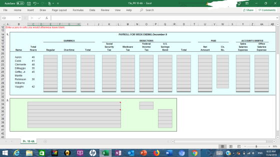 AutoSave Off H D - 15e_PR 10-4A - Excel 0 - 0 X Comments File Home Insert Draw Page Layout Formulas Data Review View Help Sea