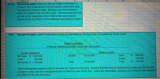 19.10 Percent of sales: Given the data for Cattail Corporation in Problem 19.9, if you assume that all balance sheet items al