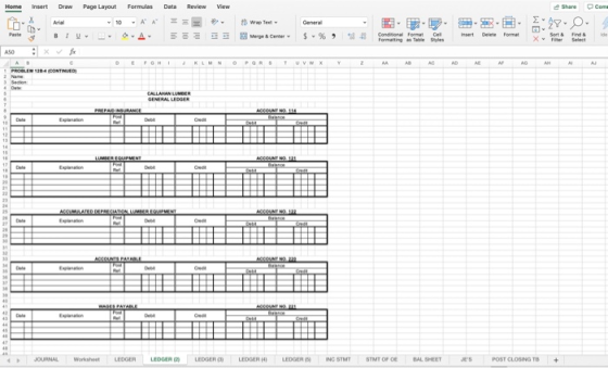 Home Insert Draw Page Layout Formulas Dute Review View Share .com Merge Center - S - % 9 PROBLEM 1984 CONTROL JOURNAL W E DER