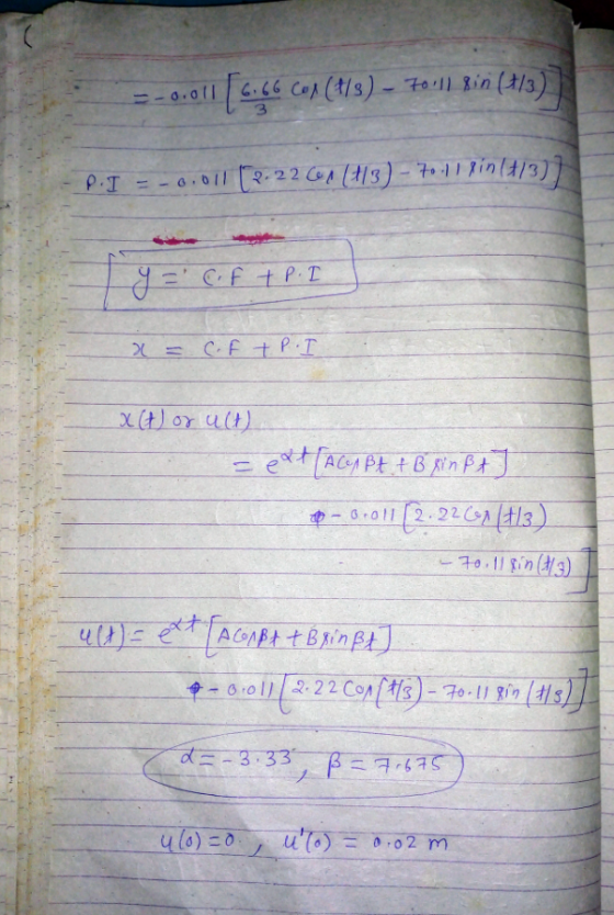 =-0.011[6.66 Cop (118) - 70111 Bini (1/3) P.I = -0.011 [P-2268 (4/3) - 7o11 pin (1/3)] y=cft P.I x = c.ft.P.I X (t) or ult)