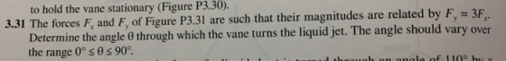 to hold the vane stationary (Figure P3.30). 3.31 The forces F, and F, of Figure P3.31 are such that their magnitudes are rela