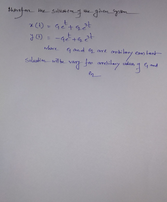 the soluation of the given system x(+) = gett eget y (k) -gette et anbitary vary arebitary where G and ey are ambil eans tant