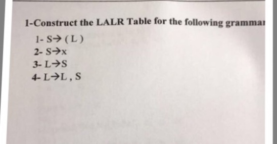 1-Construct the LALR Table for the following grammar l-S→ (L) 3- L S